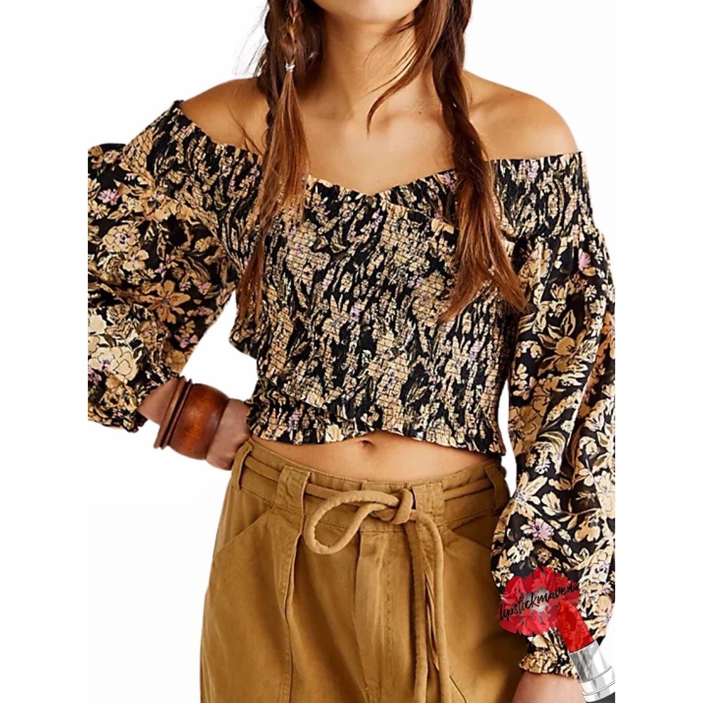 Free People East To‎ The West Smocked Top Womens Size XS Black Floral